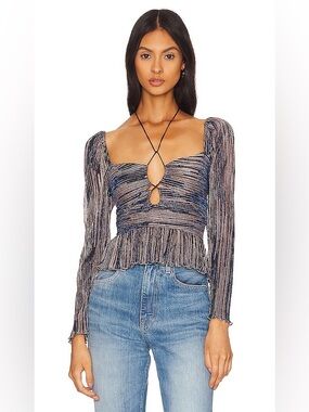 SAYLOR Navy and Gold Striped Blouse